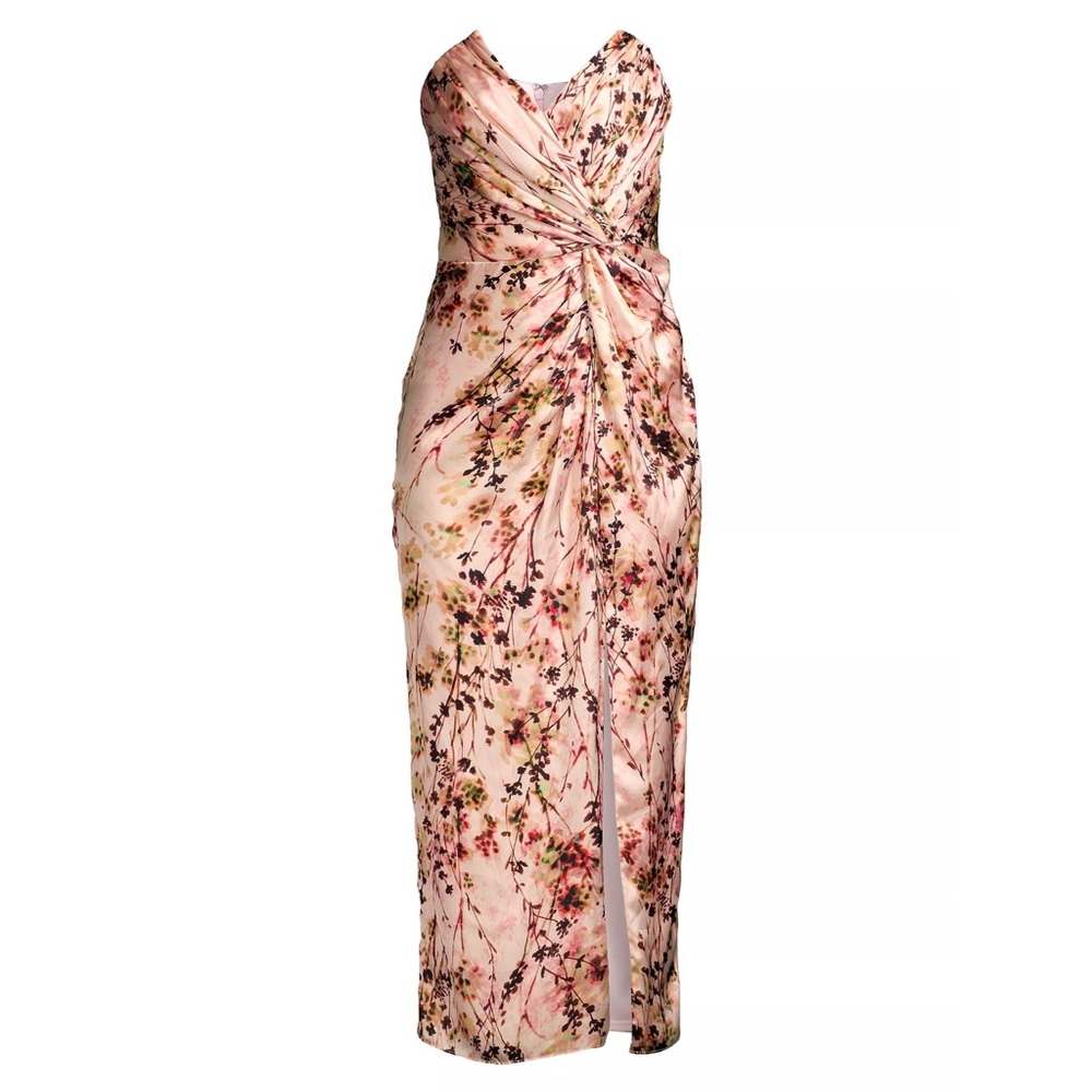 Katie May Pink and Brown Ruched Strapless Gown - Picture 4 of 13